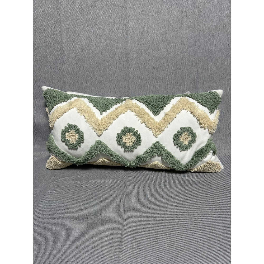 Levtex Home Tufted Geometric Boho Shag Decorative Pillow 12x24 Green cottagecore